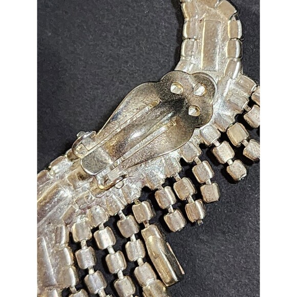 Vintage Rhinestone Dangling Baguette Clip On Earrings Long Ear Climbers Clear 4" - Picture 3 of 12